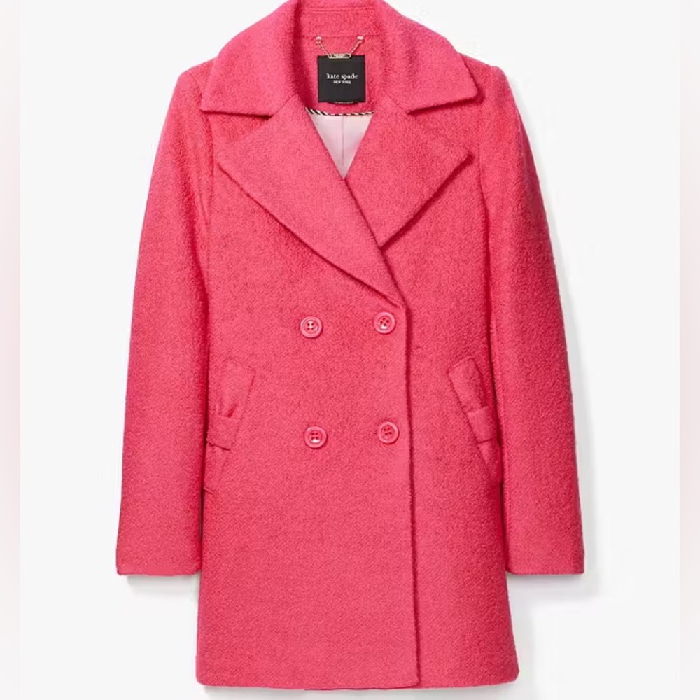 Kate Spade Double Breasted Wool Jacket in Pom Pom Pink XL